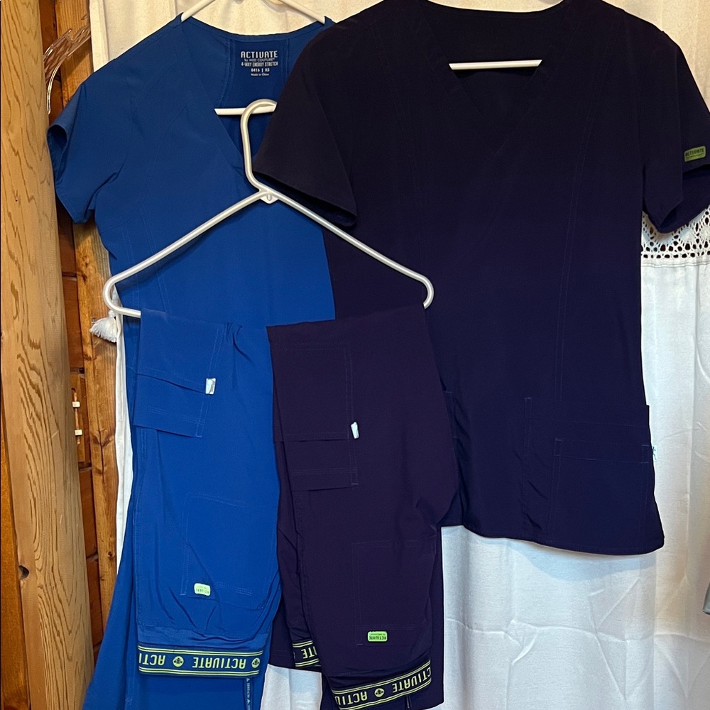 Med Couture Women Scrub Set in Royal Blue and Plum Purple